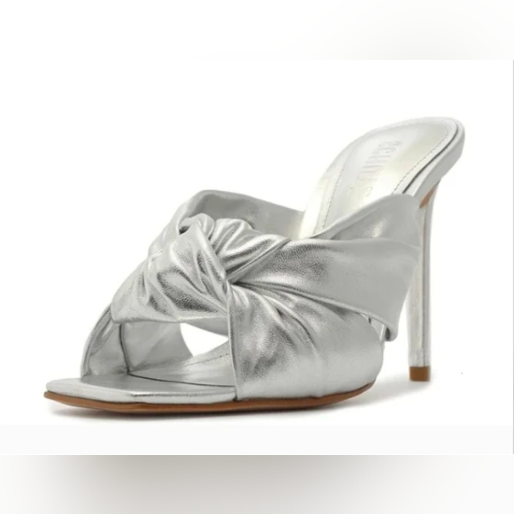 Schutz Metallic Silver Heeled Mules